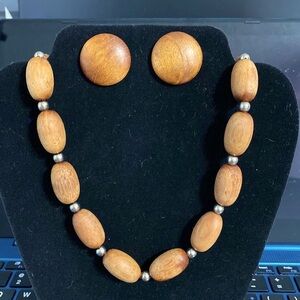 Wooden necklace and earring set